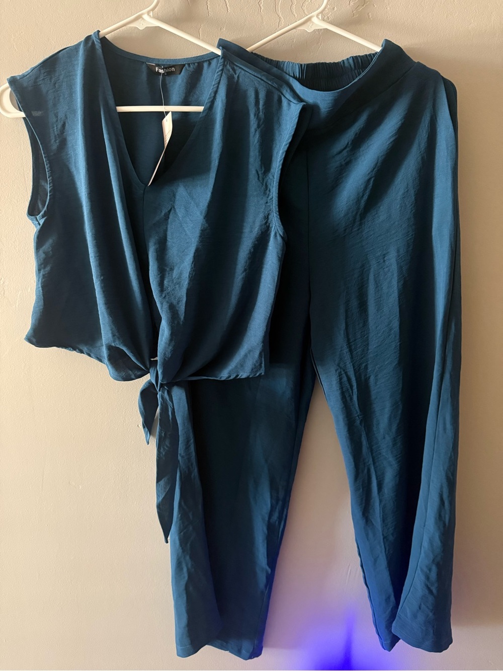 Women's Teal Tie-Front Jumpsuit Set